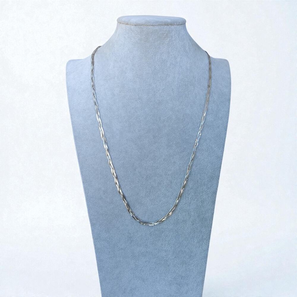 Vintage Sterling Silver 925 Italy Tricolor Braided Chain Necklace 23 Inch